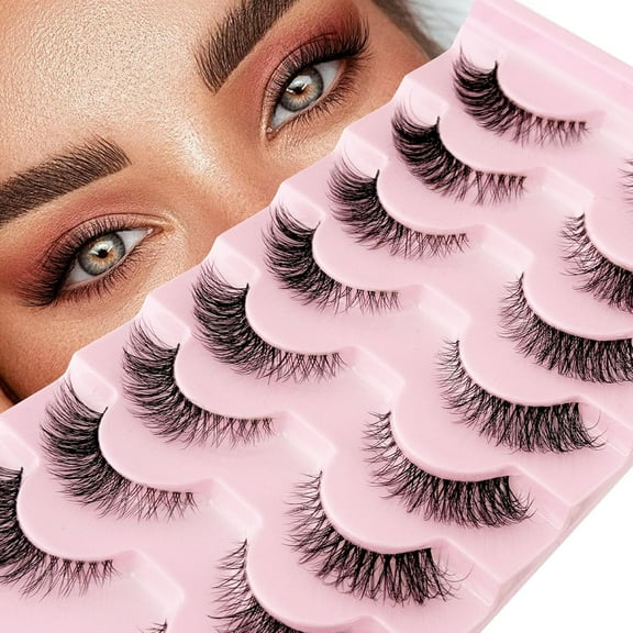 False Eyelashes Strip Lashes Wispy Cat Eye Lash Fake Eyelash Natural Look Volume 18mm Mink Fluffy Fox Eyelashes 7 Pairs Pack 9D