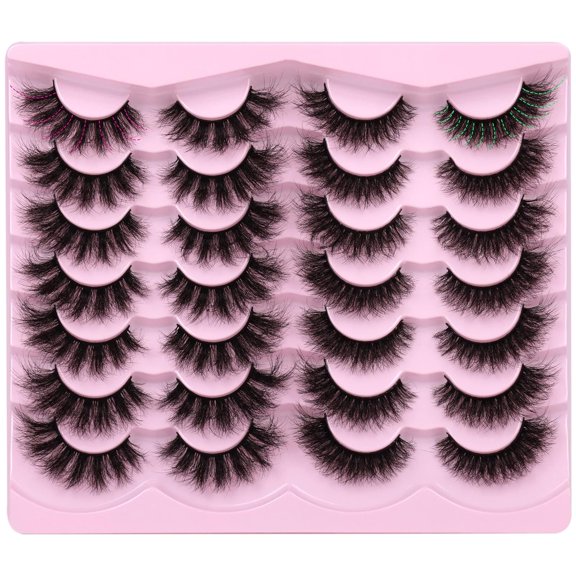 False Eyelashes Thick Volume Wispy Faux Mink Lashes 8D Volume Long Cat Eye Lashes Dramatic 18MM 2 Styles Mixed Fake Lashes 14 Pairs Pack