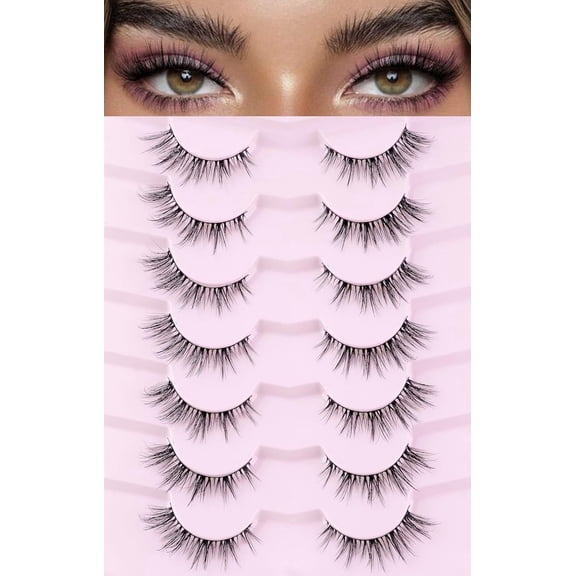 False False Eyelashes Lashes Cat Eye Natural 15mm Manga Eyelashes Wispy with Thin Band 3D Volume False Lashes Anime Lashes Soft Strip Lashes Pack C Curl Fake Eyelashes 7 Pair EVENTILL