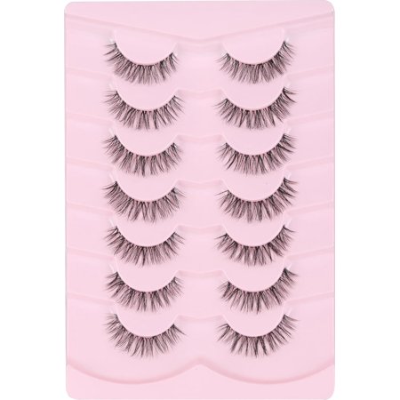 False False Eyelashes Lashes Cat Eye Natural 15mm Manga Eyelashes Wispy with Thin Band 3D Volume False Lashes Anime Lashes Soft Strip Lashes Pack C Curl Fake Eyelashes 7 Pair EVENTILL