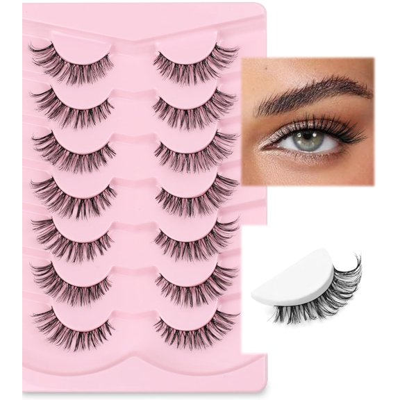 False False Eyelashes Lashes Cat Eye Natural 15mm Manga Eyelashes Wispy with Thin Band 3D Volume False Lashes Anime Lashes Soft Strip Lashes Pack C Curl Fake Eyelashes 7 Pair EVENTILL