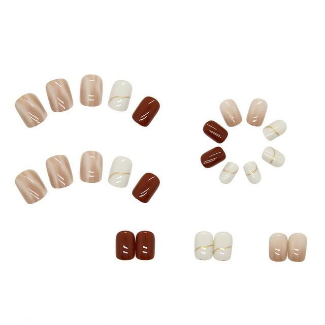 YHAIOGS False Nails with Designs White Line Press On Nails French Flash