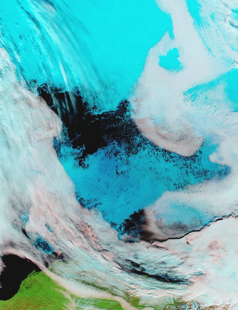 False color view of Polynya (open water) in the Beaufort Sea Canvas Art - Stocktrek Images (24 x 32)