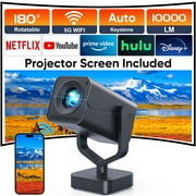 Faltopu Mini Projector with WIFI and Bluetooth, 4K 1080P Support Portable Projector with Screen 180° Rotatable Movie Projector Auto Keystone Compatible for Laptop, PC, Smartphone