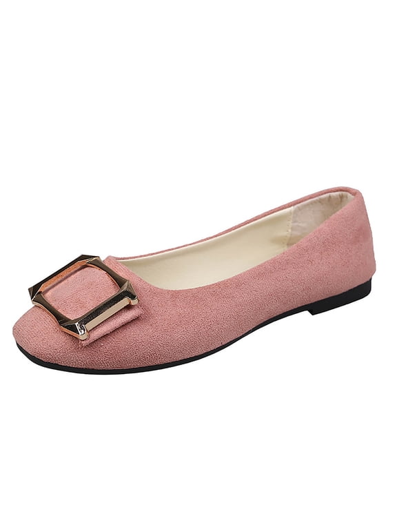 Falts for Women Color Toe Fashionable Casual Candy-Colored Decorative Buckle Large Size Shoes Wedding Guest Wear