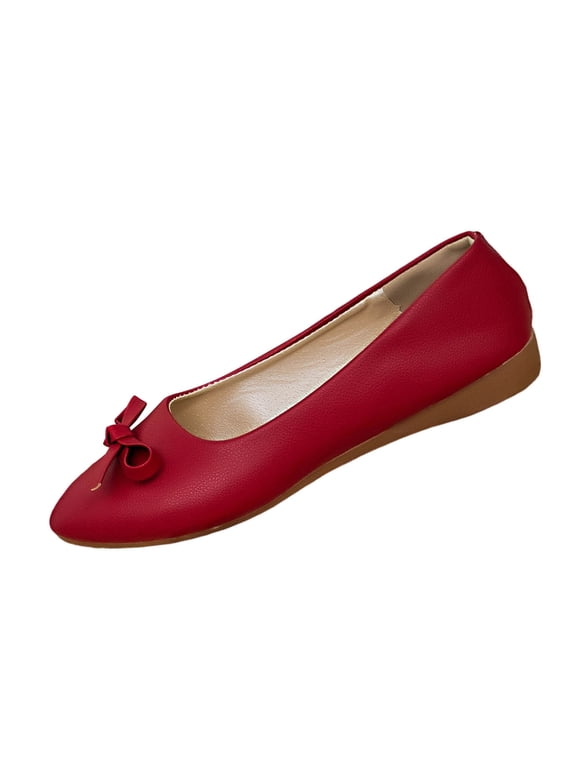 Falts for Women Pointed-Toe Fashionable Casual Vintage Low-Top Soft Leather Bowknot Gentle Low-Heeled Shoes Wedding Guest Wear