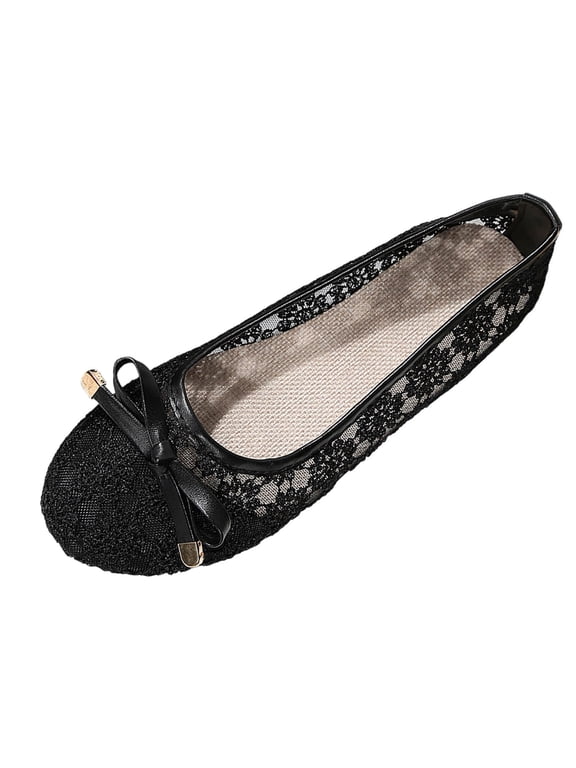 Falts for Women Round Toe Casual Lace Mesh Solid Color Thick Bottom Fashionable Style Trendy Flat Sandals Wedding Guest Wear
