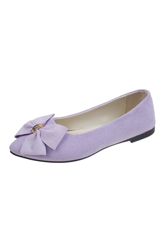 Falts for Women Shallow-Toe Fashionable Casual Vintage English Style Flat Bowknot Shoes Wedding Guest Wear