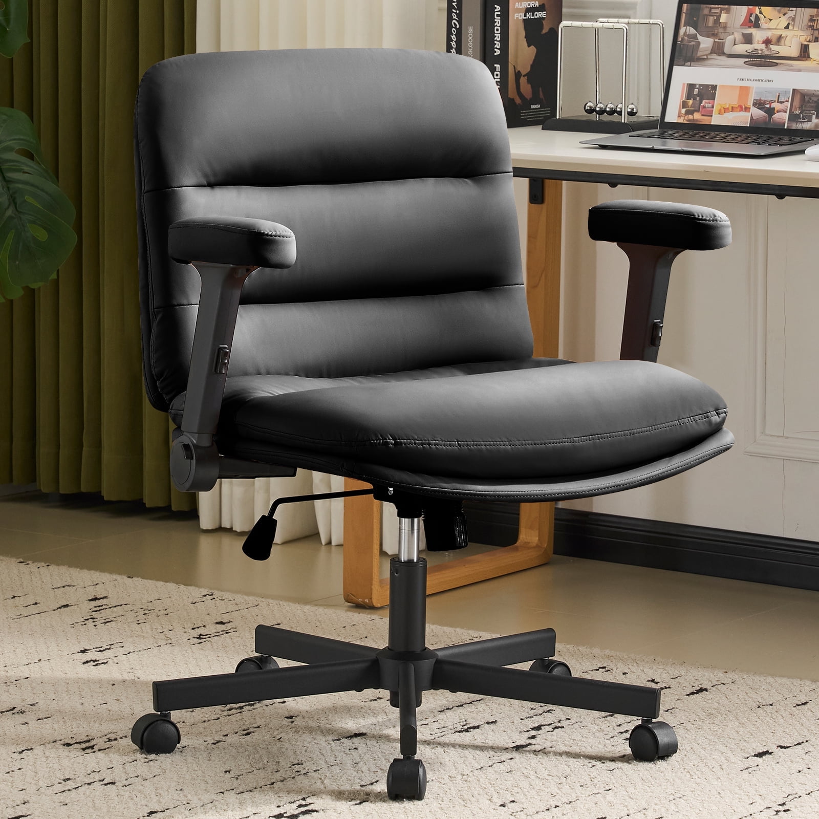 Falvinoryn 25.6" Wide Seat Office Chair, High Back Ergonomic Task Chair with Padded Adjustable Armrests and Double Cushion, Swivel Home Office Desk Chair for Office, Bedroom (Black)