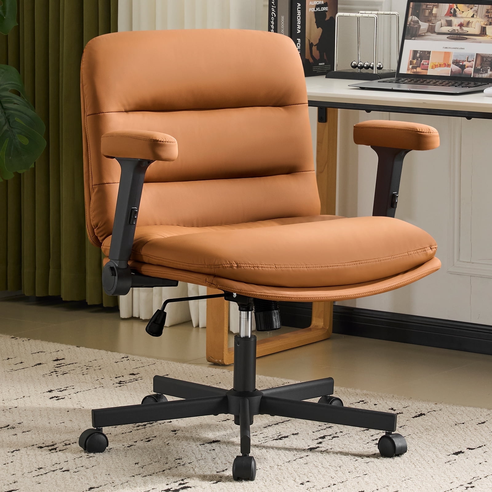 Falvinoryn 25.6" Wide Seat Office Chair, High Back Ergonomic Task Chair with Padded Adjustable Armrests and Double Cushion, Swivel Home Office Desk Chair for Office, Bedroom (Brown)
