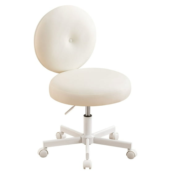 Falvinoryn Armless Vanity Chair, 360° Swivel Makeup Chairs with Wheels, Height Adjustable Home Office Chair, Comfy Small Task Chair for Office, Bedroom,White