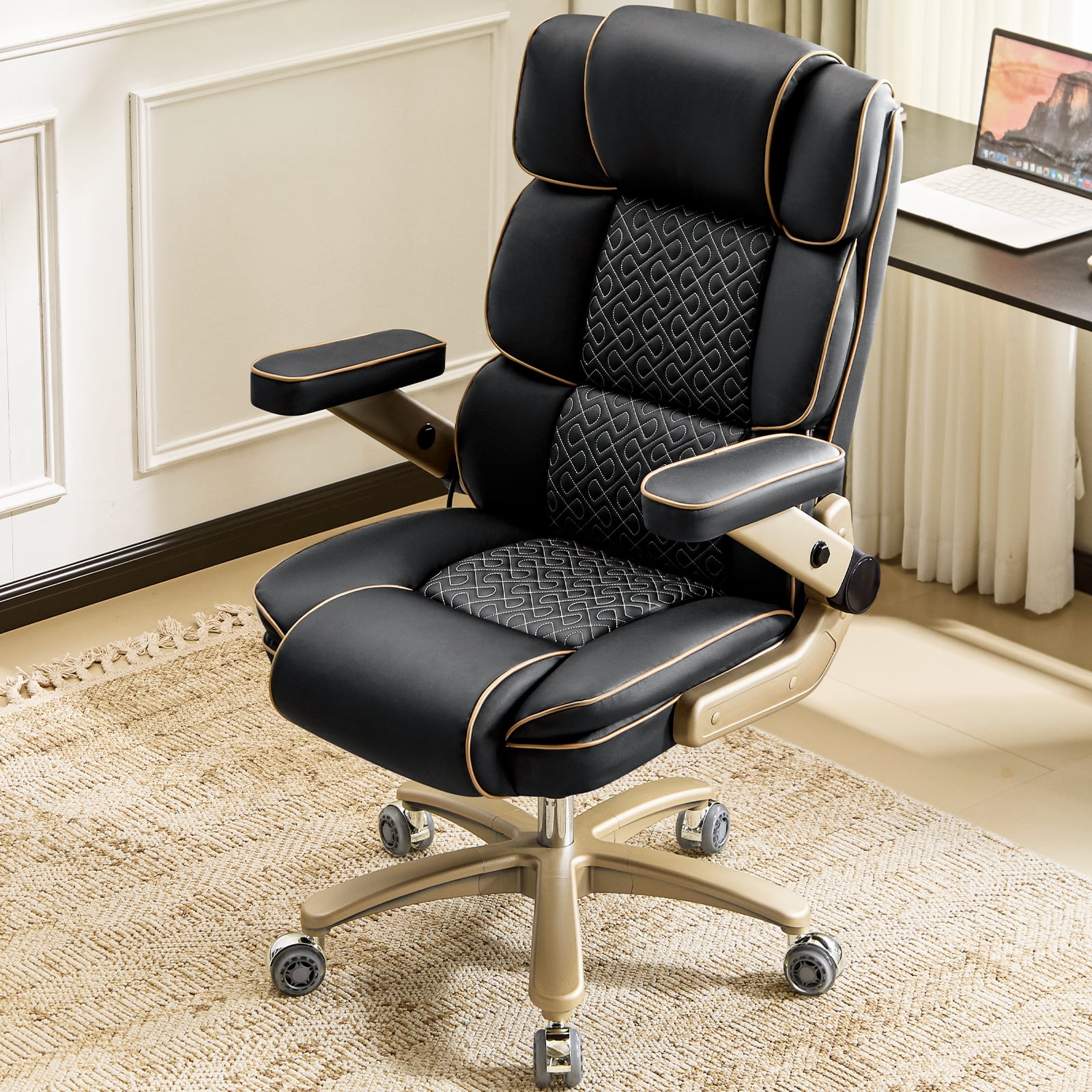 Falvinoryn Big and Tall Office Chair 500LBS, Ergonomic High Back Executive Office Chair, Adjustable Lumbar Support, Flip Arms, Locking Wheels Large Computer Desk Chair, Black