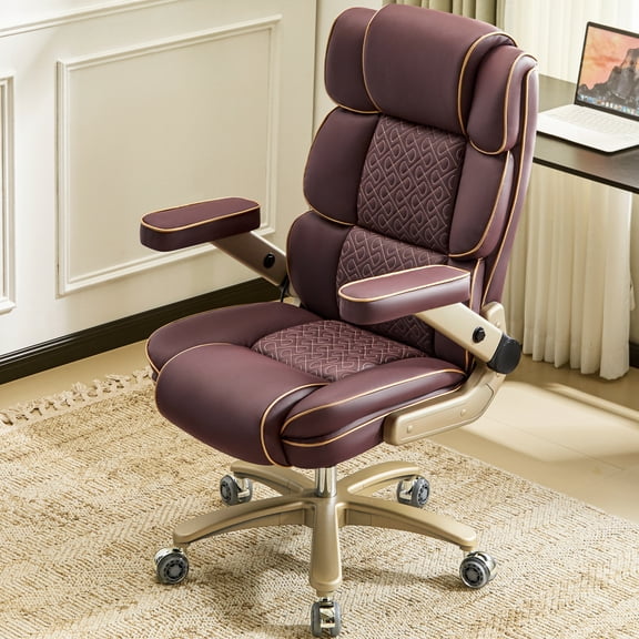 Falvinoryn Big and Tall Office Chair 500LBS, Ergonomic High Back Executive Office Chair, Adjustable Lumbar Support, Flip Arms, Locking Wheels Large Computer Desk Chair, Brown