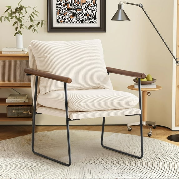 Falvinoryn Modern Accent Chair, Upholstered Lounge Armchair with Metal Frame & Thick Cushion, Single Reading Chairs for Living Room, Bedroom, Beige