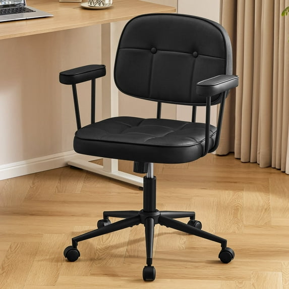 Falvinoryn Modern Home Office Desk Chair, Ergonomic Computer Task Chair with Padded Armrests, 360° Swivel Adjustable Height Rolling Chair, Rocking Function.Black