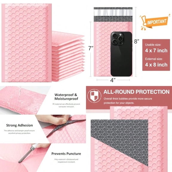 Famagic Bubble Mailers 4x8 Inch 50pc Light Pink Shipping Bags Chic Packaging Bags For Small Busin Colored Padded Mailing Envelopes Opaque Matte Self Seal Bubble Poly Mailers Bulk 000