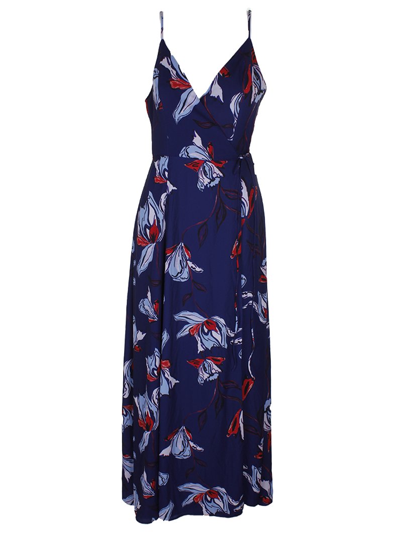 Fame And Partners Blue The Anemone Printed Wrap Maxi Dress 4