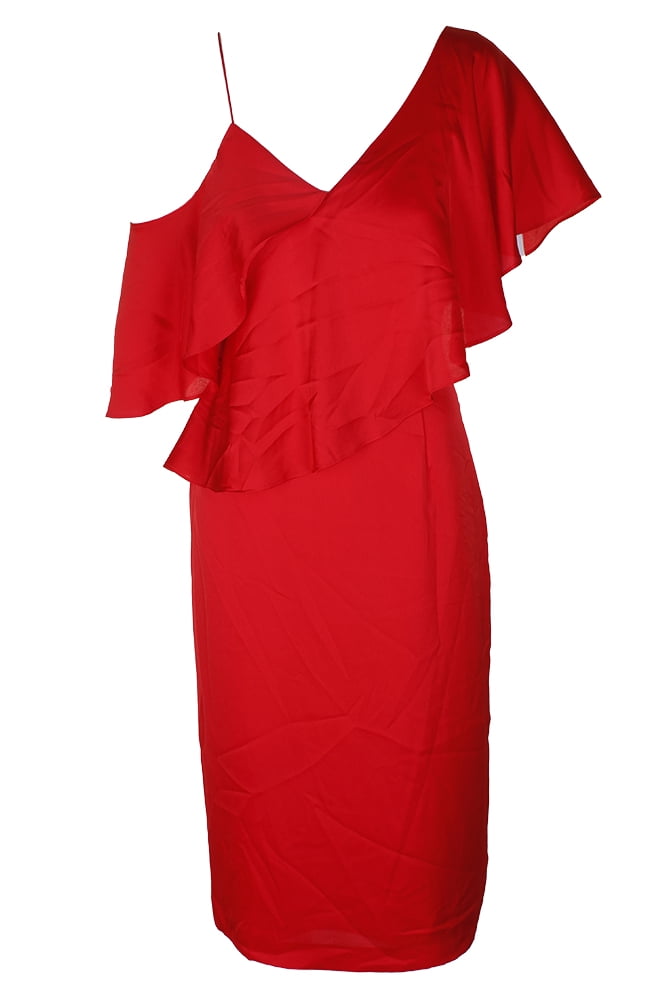 Fame And Partners Womens Red The Poppy Asymmetrical Ruffled Sheath Dress 4  - Walmart.com