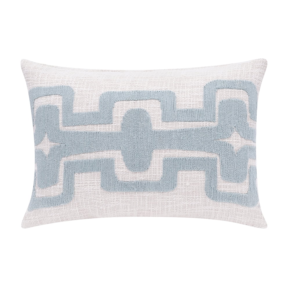 Ocean Blue and Ivory Geometric Embroidered Rectangular Throw Pillow Set