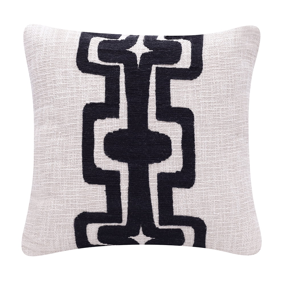 Onyx and Ivory Geometric Handmade Cotton Wool Blend Throw Pillow