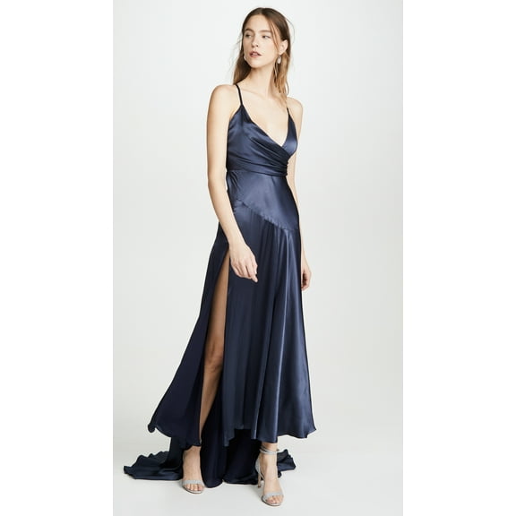 Fame & Partners INDIGO Peony Draped Split Gown, US 10