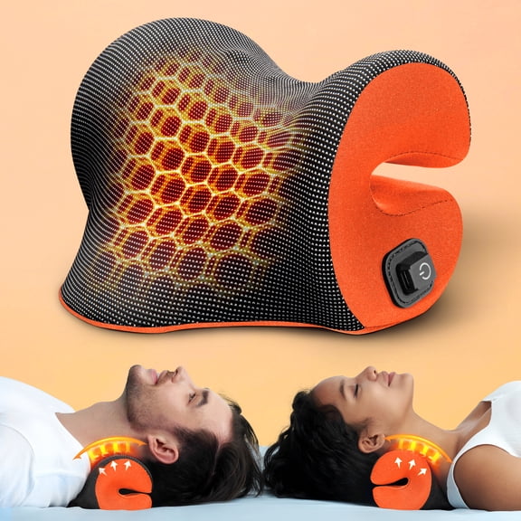 Famedio Heated Neck Stretcher Cervical Traction Device, Graphene Heating Pad Chiropractic Pillow for Neck & Shoulder Pain Relief