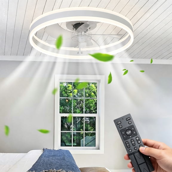 Fameglobal Apartment Ceiling Fan with Light 20in White Flush Mount
