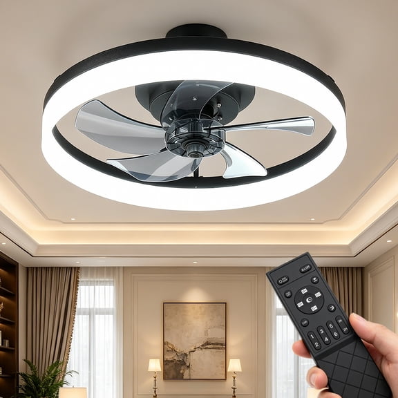 Fameglobal 20 inch Upgraded Low Profile Ceiling Fan with Light Black