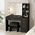 Fameill Makeup Vanity Desk with Lights,Glass Top Vanity Table with ...