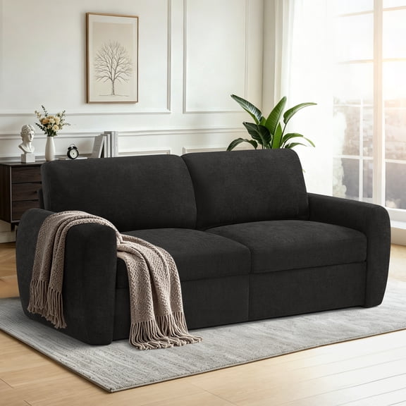 FamiTOP 84 Chenille 2-Seater Sofa with High Density Foam, Modern Loveseat Couch with Deep Seats, Upholstered Oversized Sofa with Comfortable Backrests for Living Room, Black