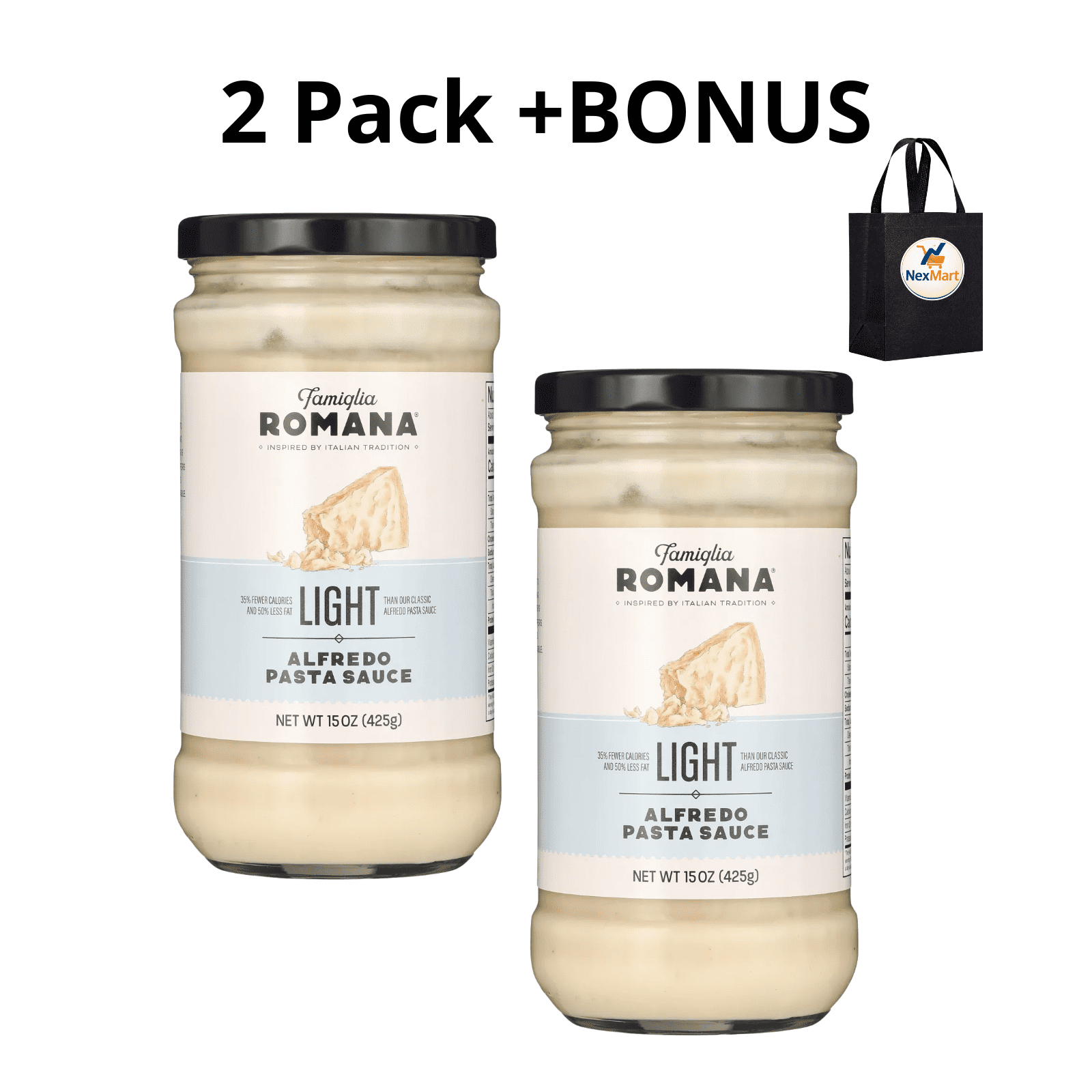 Famiglia Romana Light Alfredo Pasta Sauce 15 oz, 2 Pack + Bonus