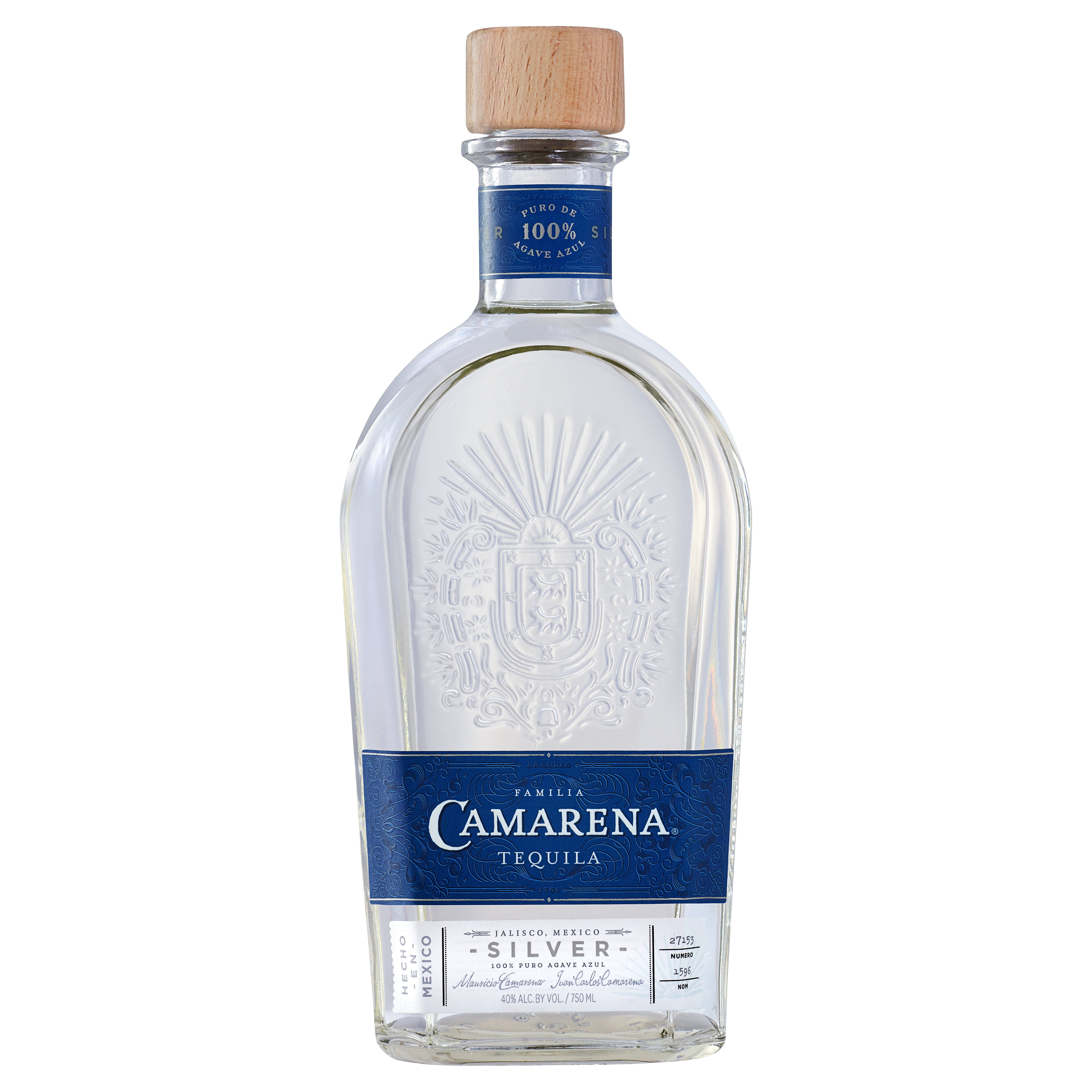 Familia Camarena Silver Tequila, 750 mL Single Glass Bottle, 40% ABV