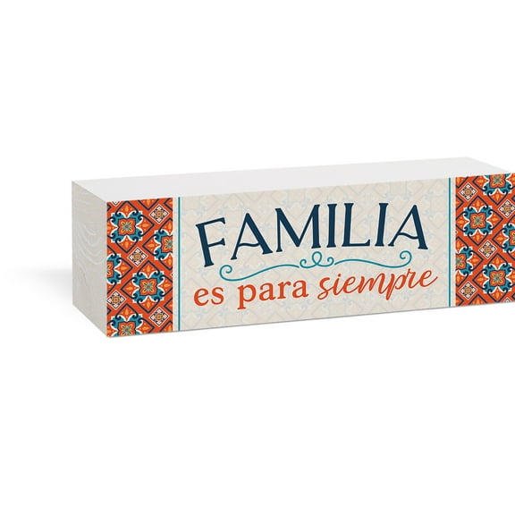 Familia Para Siempre Geometric Red 7.25 x 2.25 Pine Wood Tabletop Plank Sign