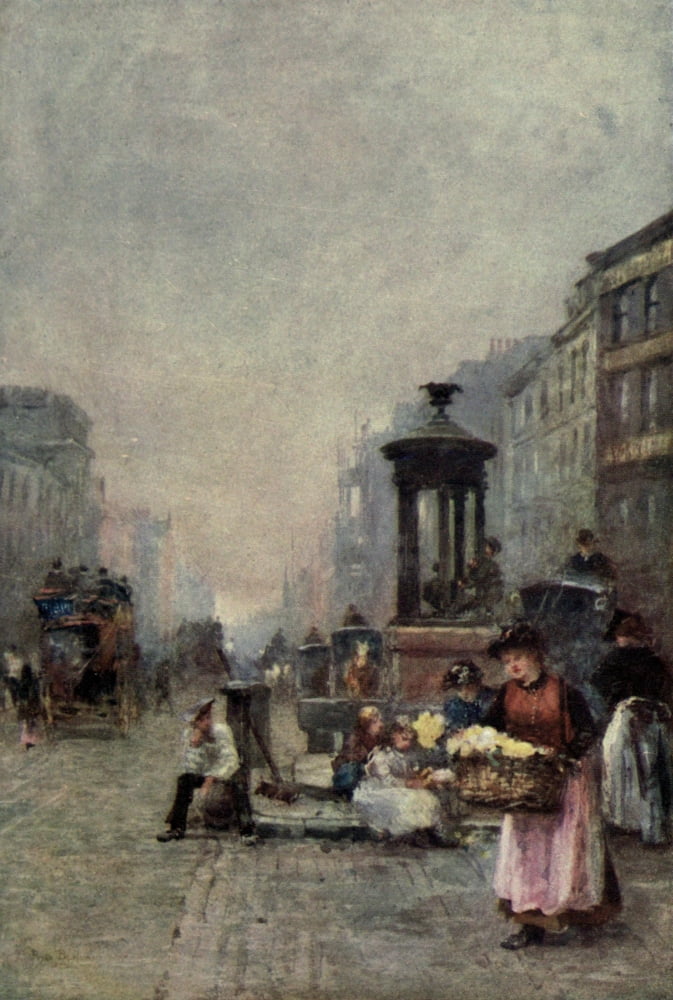 Familiar London 1904 Flower Girls in the Strand Canvas Art - Rose Barton (18 x 24)