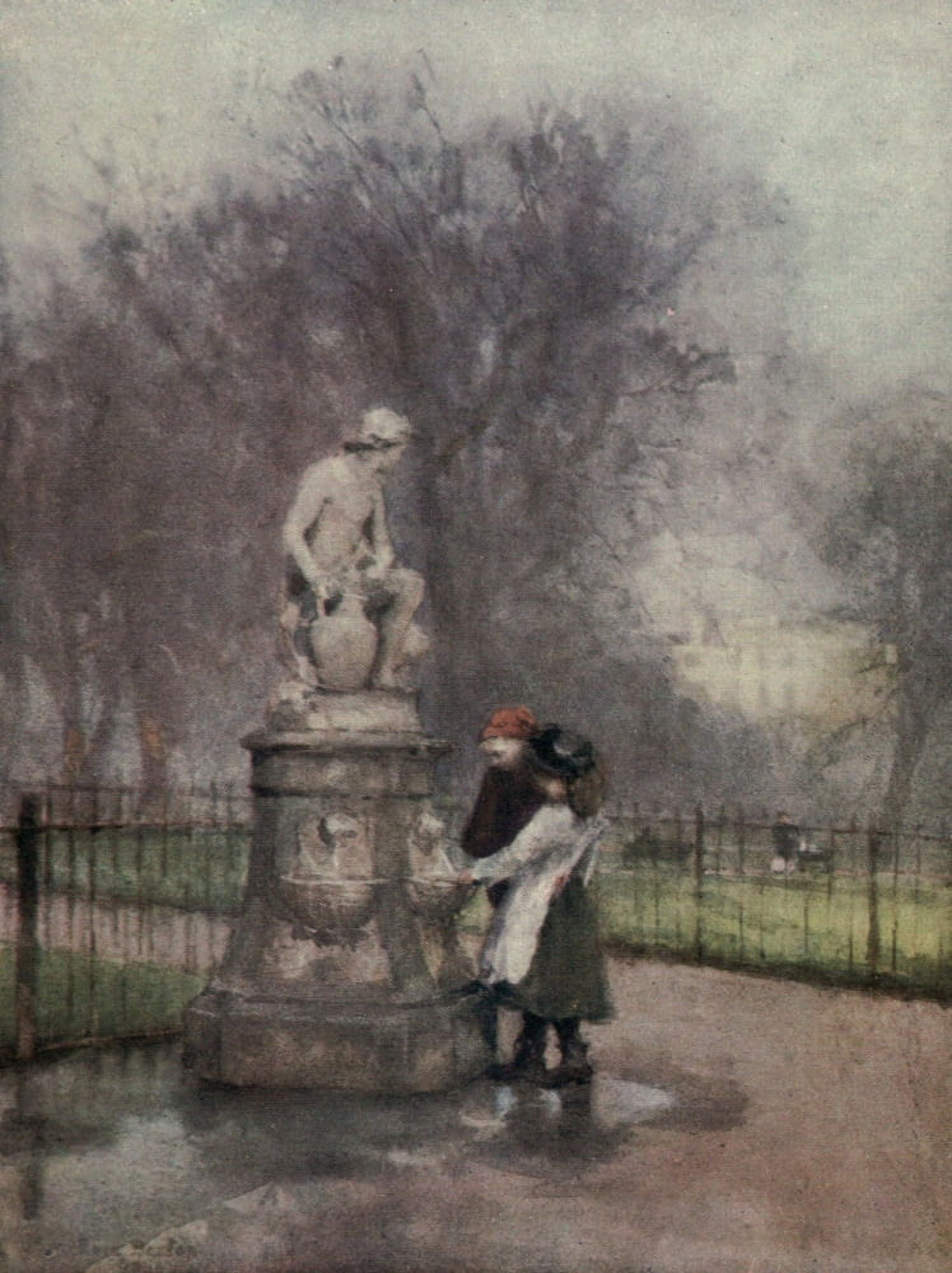 Familiar London 1904 Fountain in St Jamess Park Canvas Art - Rose Barton (24 x 36)