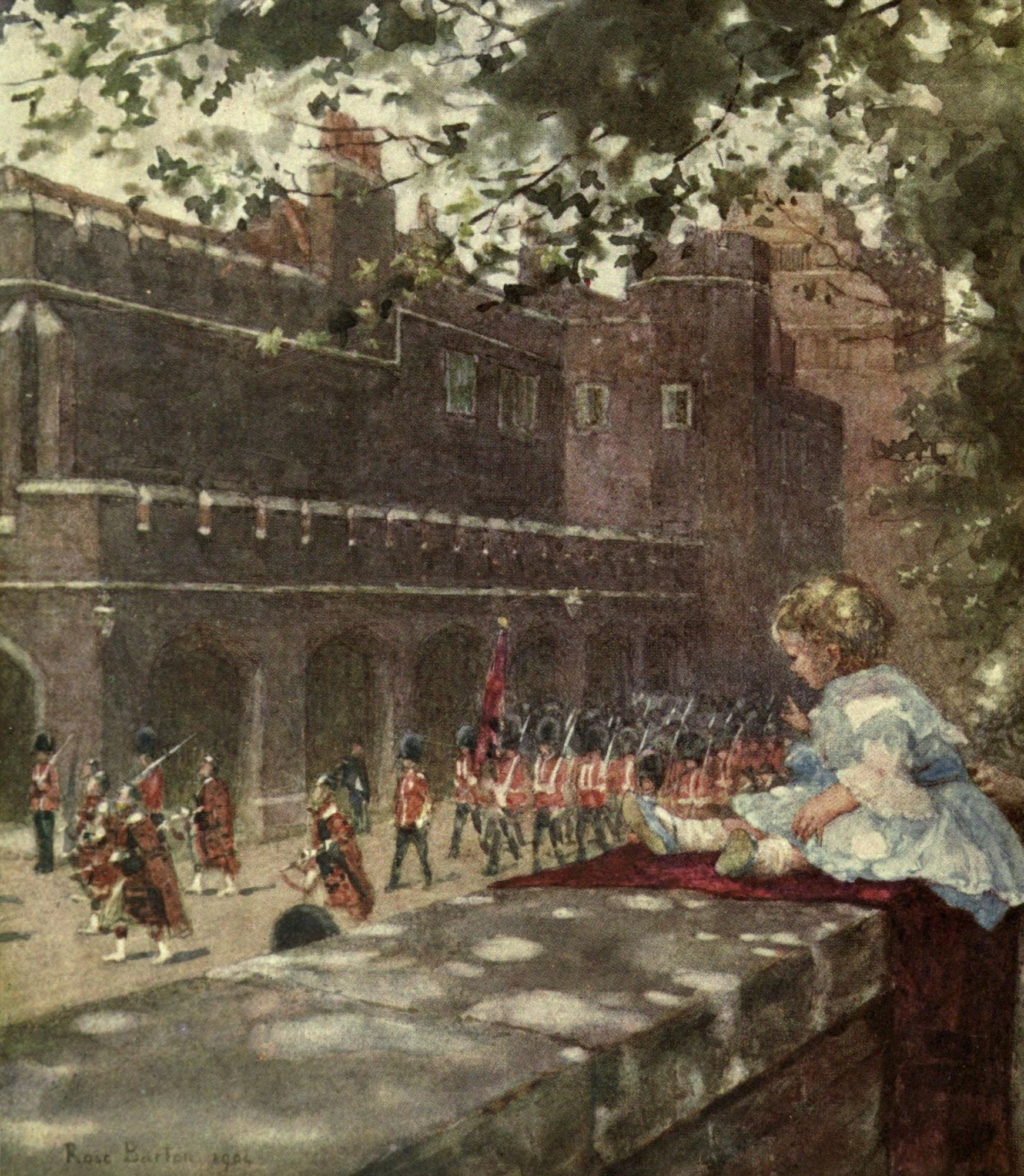 Familiar London 1904 Prince George watching Guards Marlborough Hse Canvas Art - Rose Barton (24 x 36)