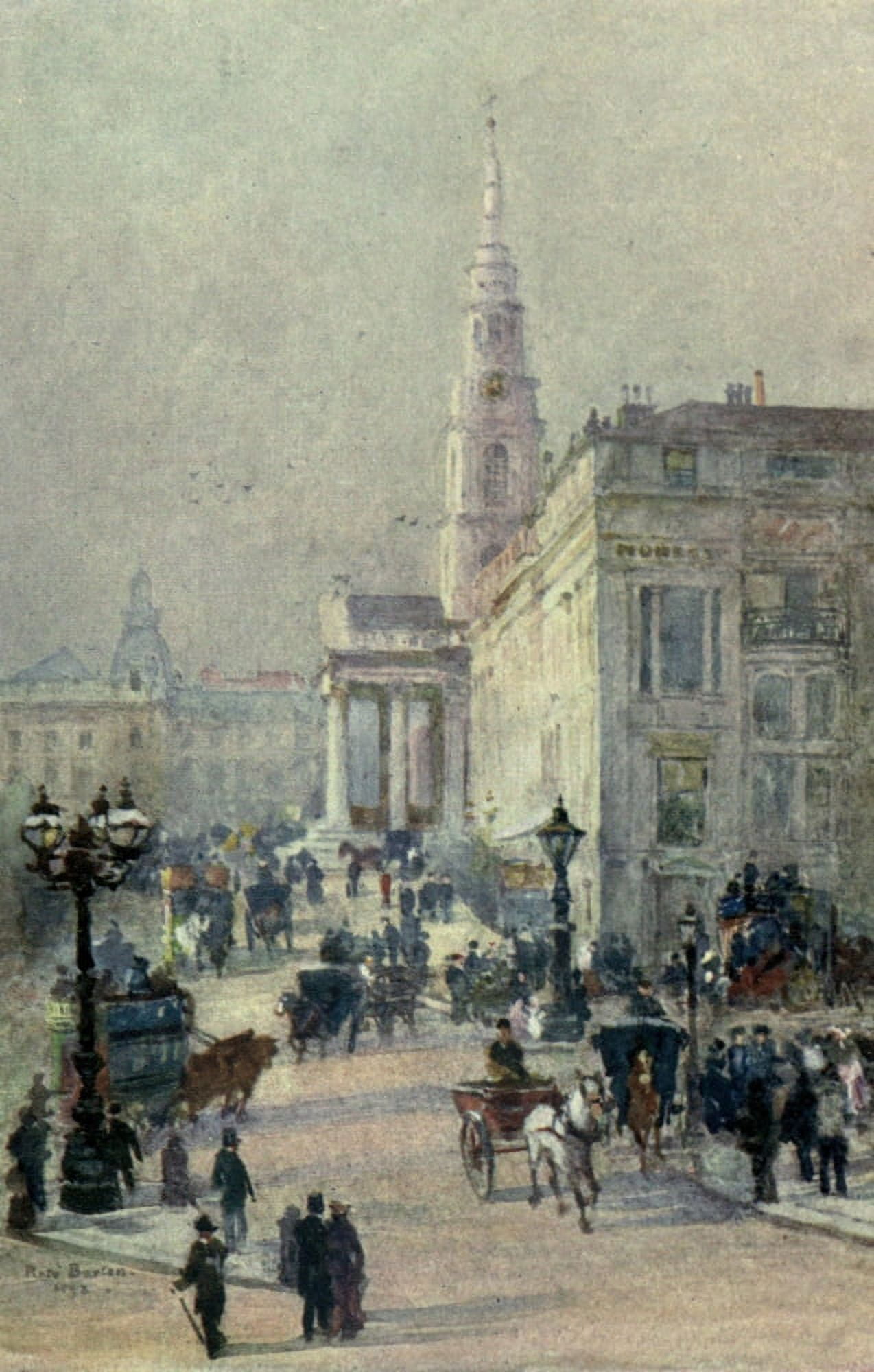 Familiar London 1904 St Martins in the Fields Canvas Art - Rose Barton (18 x 24)
