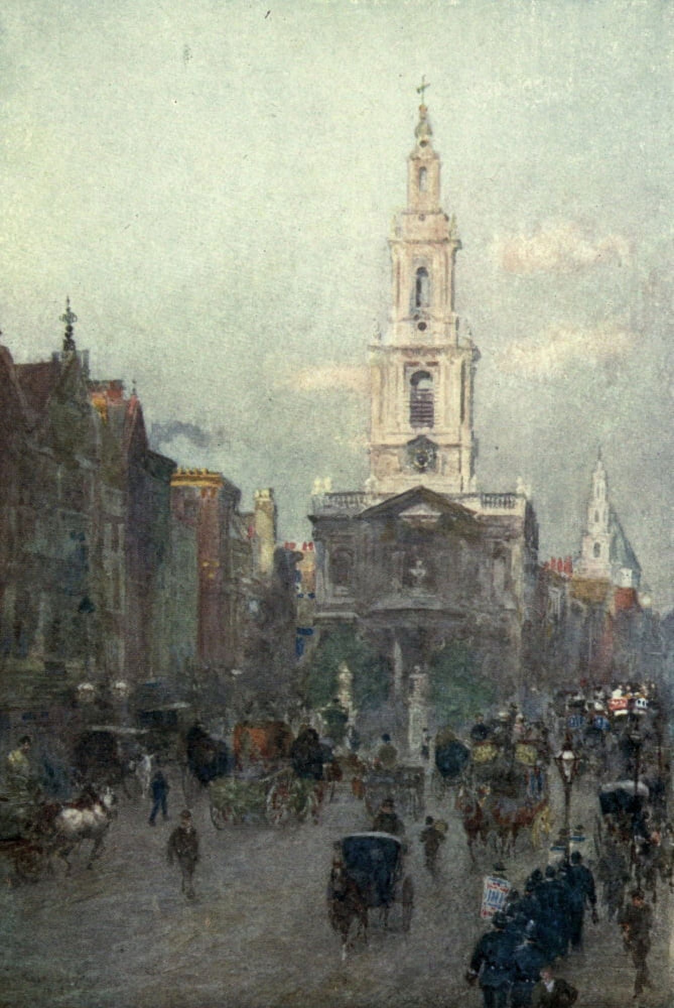 Familiar London 1904 St Marys Le Strand Canvas Art - Rose Barton (18 x 24)