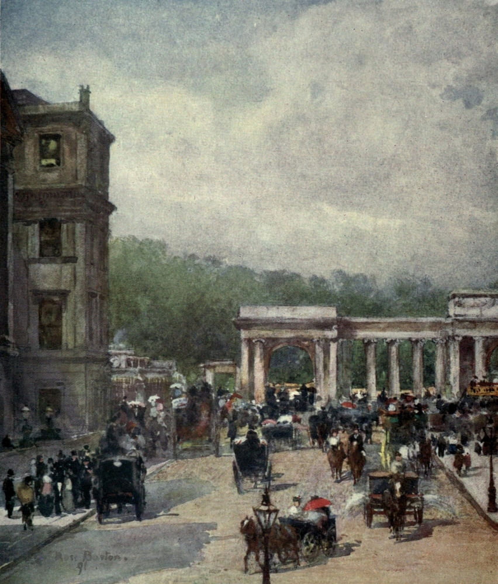 Familiar London 1904 The Crossing Hyde Park Corner Canvas Art - Rose Barton (18 x 24)
