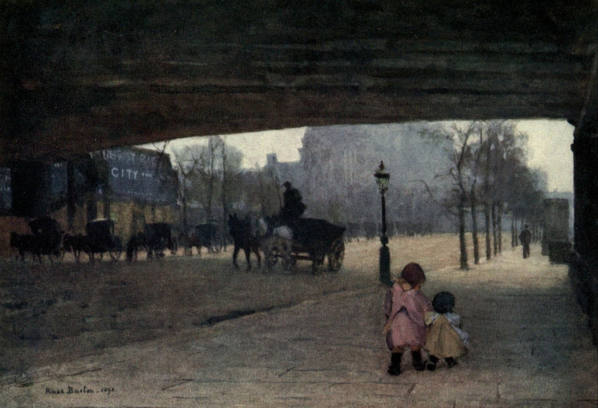 Familiar London 1904 Under Hungerford Bridge Canvas Art - Rose Barton (24 x 36)