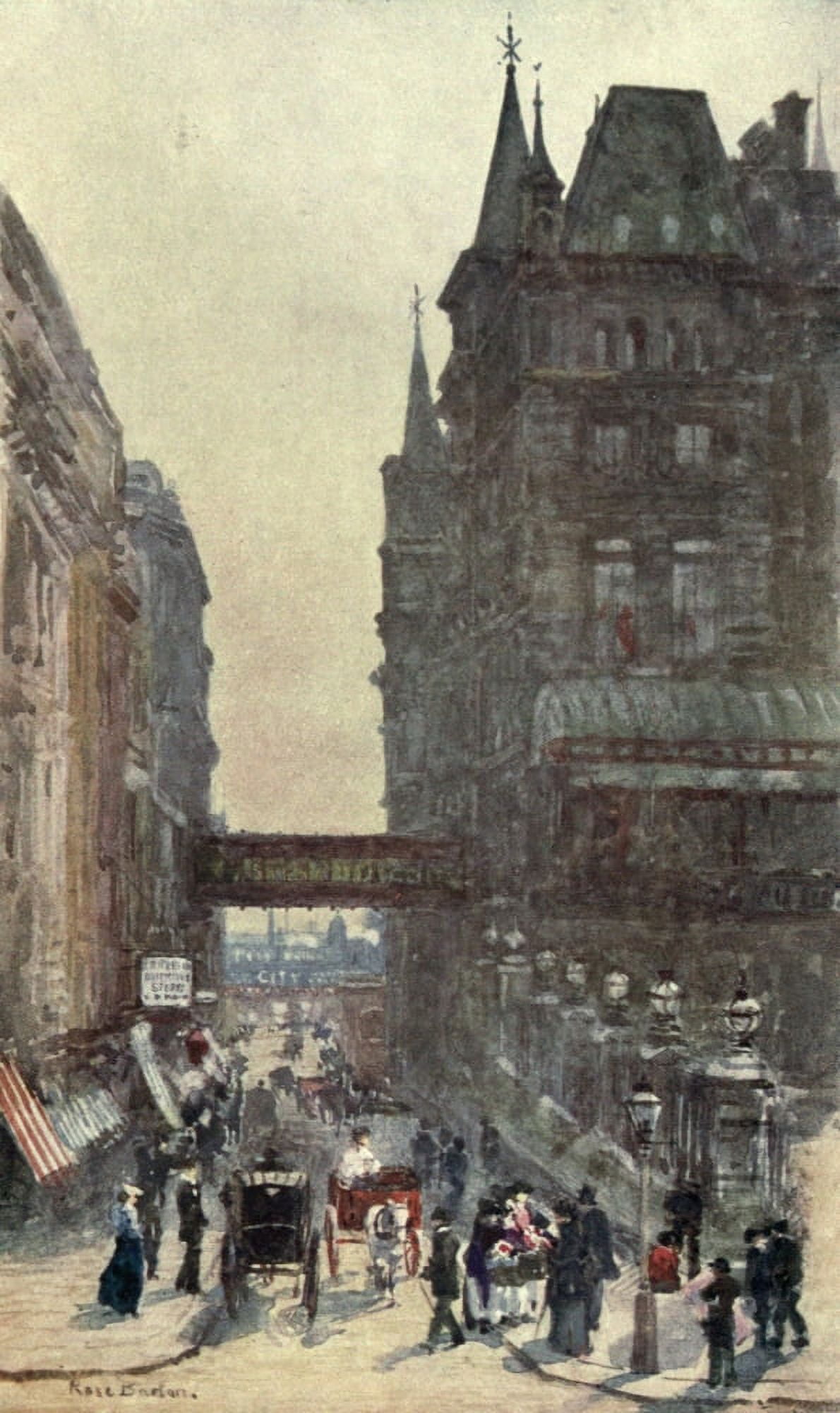 Familiar London 1904 Villiers Street Charing Cross Canvas Art - Rose Barton (24 x 36)