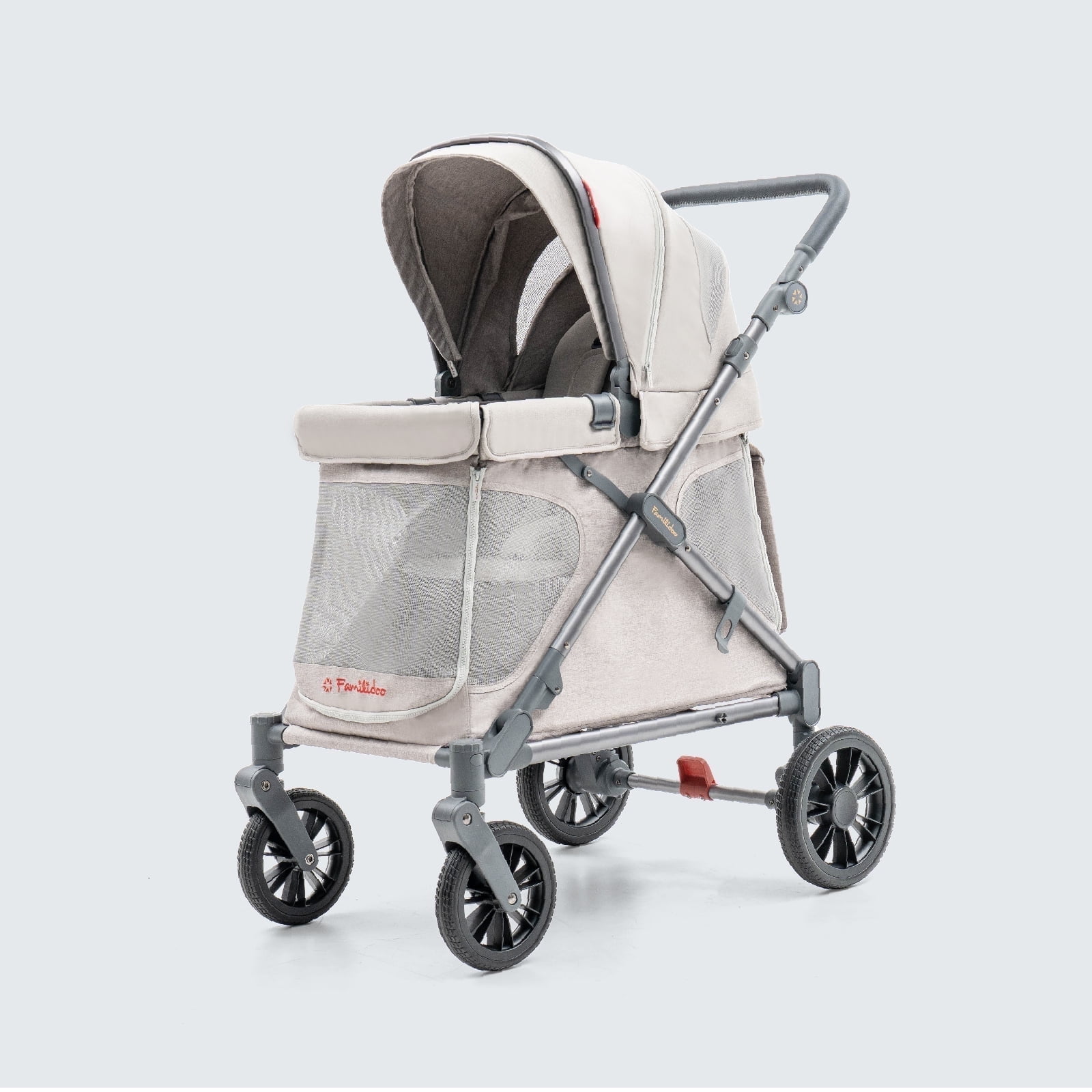 Familidoo Q1 Multi-Use Kids Wagon Stroller Foldable, Lightweight & All-Terrain for Kids & Pets 5-Point Safety Harness, Rain Cover & Compact Travel Design Supports Up to 132 lbs (Ash Rose)