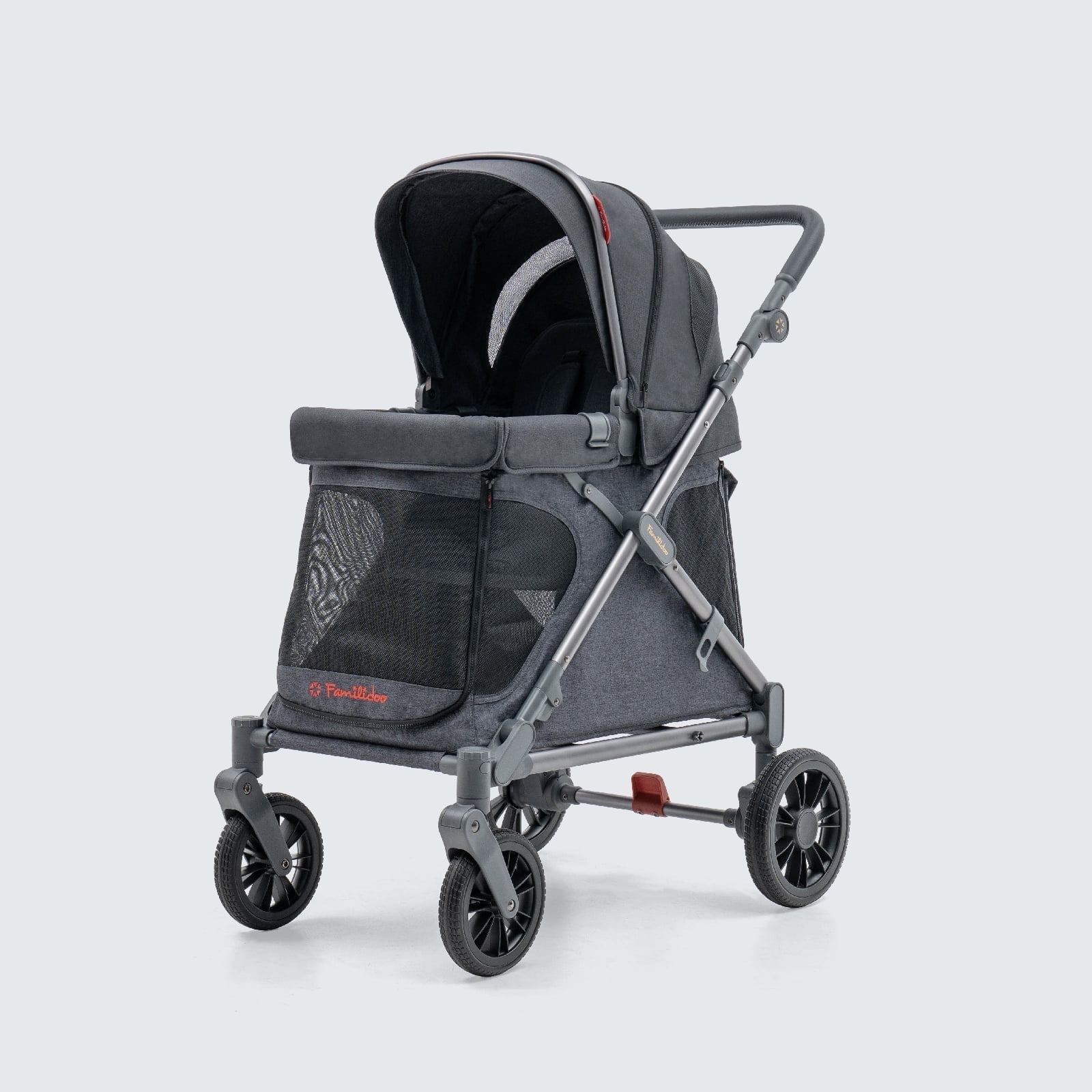 Familidoo Q1 Multi-Use Kids Wagon Stroller Foldable, Lightweight & All-Terrain for Kids & Pets 5-Point Safety Harness, Rain Cover & Compact Travel Design Supports Up to 132 lbs (Charcoal Gray)