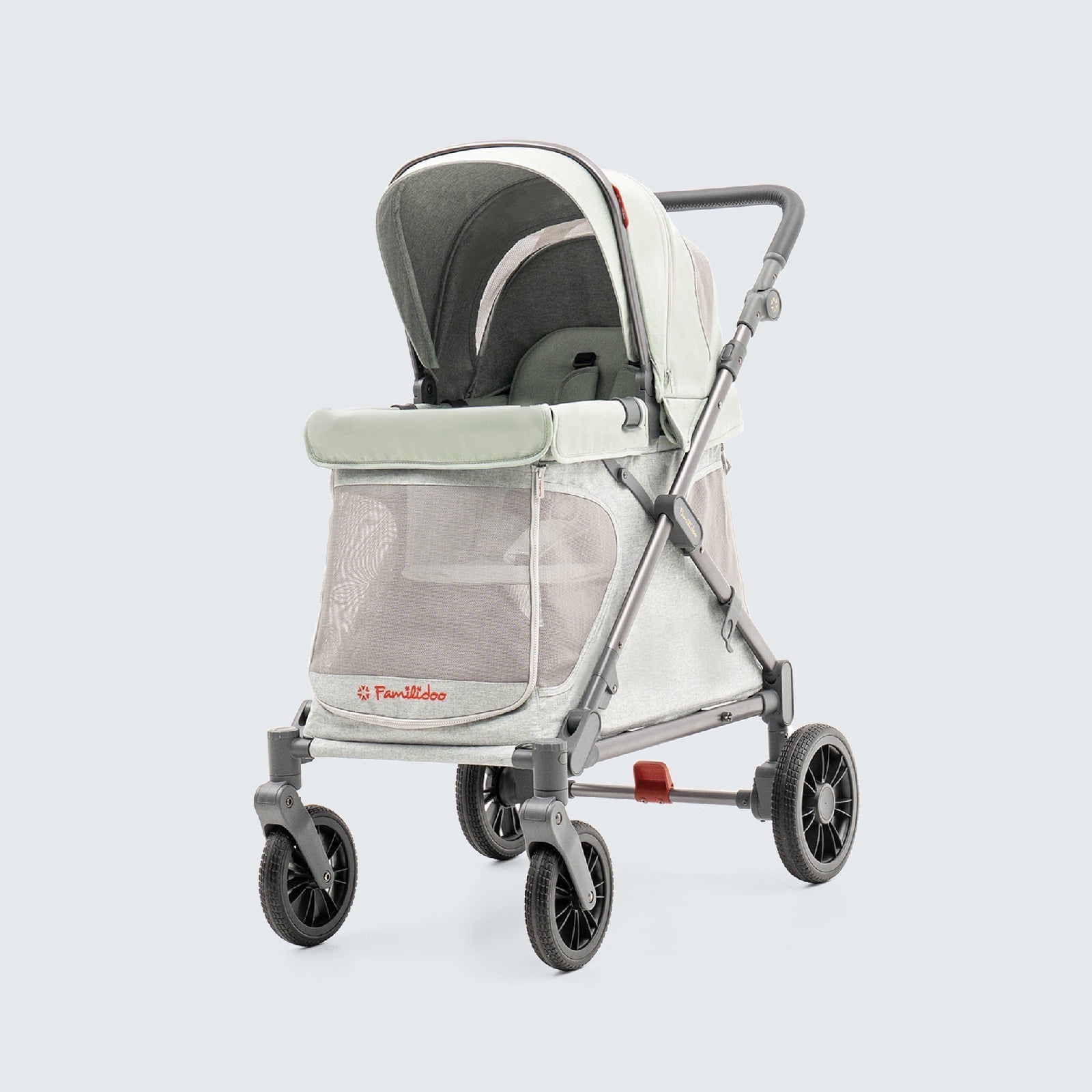 Familidoo Q1 Multi-Use Kids Wagon Stroller Foldable, Lightweight & All-Terrain for Kids & Pets 5-Point Safety Harness, Rain Cover & Compact Travel Design Supports Up to 132 lbs (Sage Green)