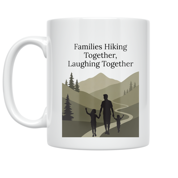 Families Hiking Together, Laughing Together - Family Outdoor Enthusiast - 11 oz Ceramic Coffee Mug