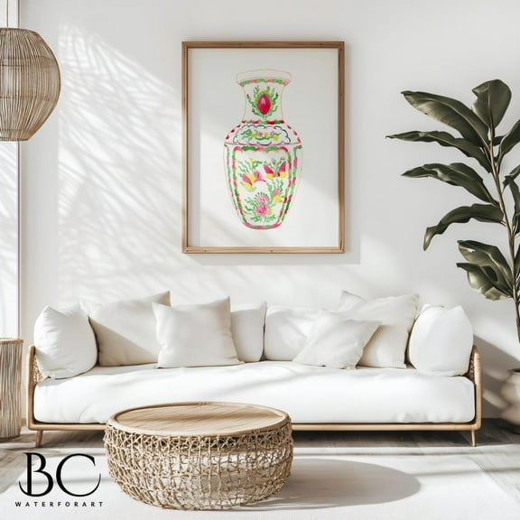 Famille Rose Vase Print, Rose Medallion Wall Art, Chinoiserie Artwork, Antique Famille Rose Medallion Vase Home Decor, Antique Vase Gift Wall Art, Modern Wall Decor, 8x12 UNFRAMED