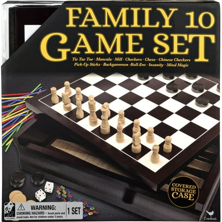 Family 10 Game Set with Chess, Checkers, Mancala, and More