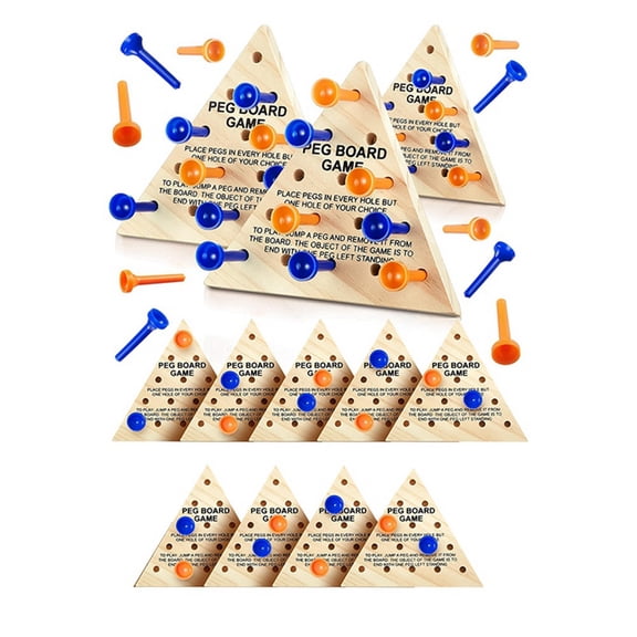 Family 12-Pack Triangle Peg Games on Wooden Board, Travel Learning Toy