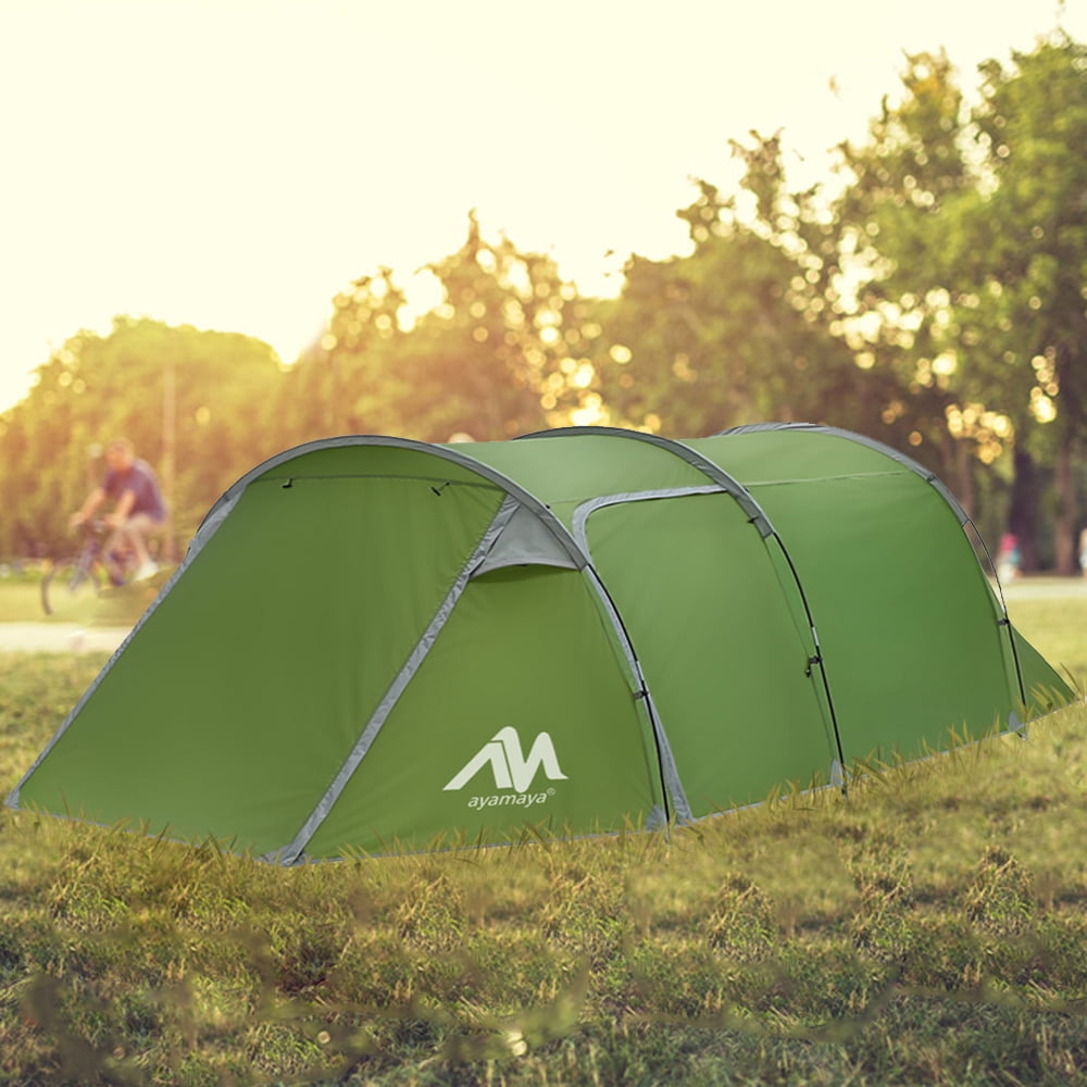 Family 2 Room Tunnel Tent with Vestibule for Camping,iClover 3 Person Ultralight Backpacking Tent with Front Vestibule,Water-Resistance Double Layer Classic 4 Season Tents for Outdoor Sports