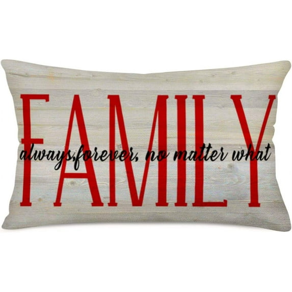 Family Always Forever no Matter What Throw Lumbar Pillow Covers 12x20 Inch Vintage Wood Grain Quotes Red Christmas Farmhouse Decorations Pillow Cases Cushion Cover Cotton Linen